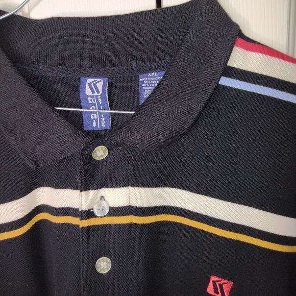 KARL KANI JEANS Polo Shirt Hip Hop Vintage White Black Gold Blue Red Striped 2XL - Picture 4 of 6